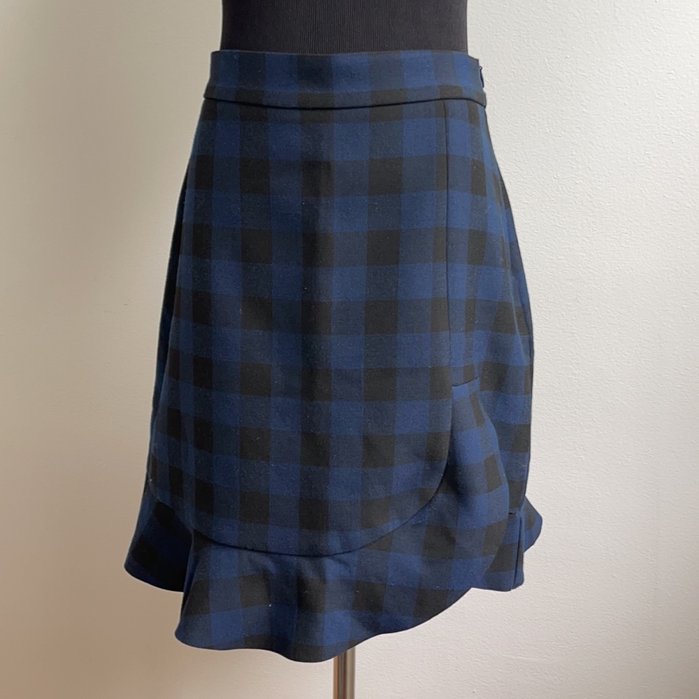 ZARA PLAID FAUX-WRAP RUFFLE FRILL-HEM MINI SKIRT
